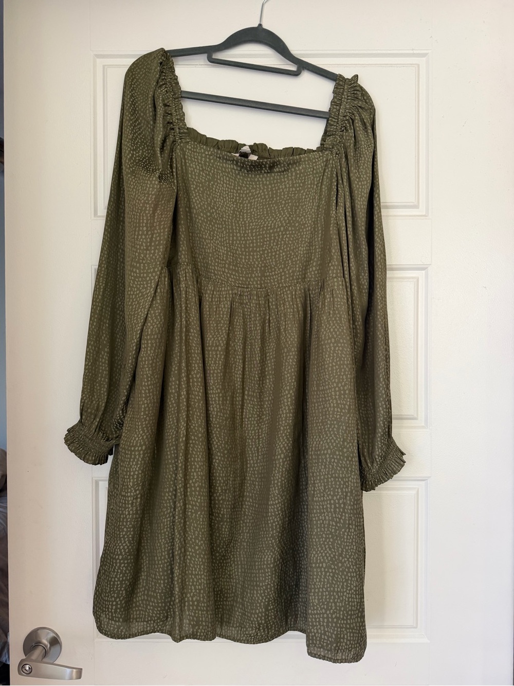 LOFT Olive Green Long Sleeve Smocked Yoke Dress